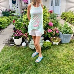 Sharks Bite Vacation, Party Tank Top -> Sharks bite vacation, party tank top.